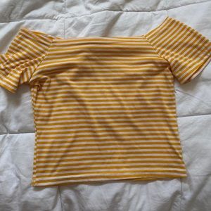 off the shoulder yellow striped top